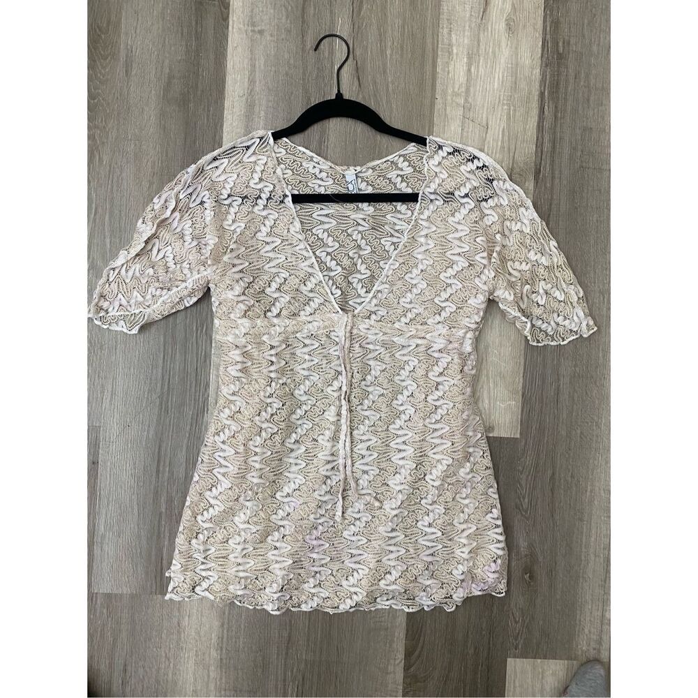 BECCA BY REBECCA VIRTUE Sundown Zigzag Crochet Tan White Tunic cover up, MP $88 - Picture 9 of 9